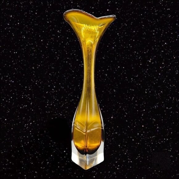 Bo Borgstrom Jack In The Pulpit Vase Aseda Glasbruk Swedish Glass Amber Clear - Picture 8 of 15